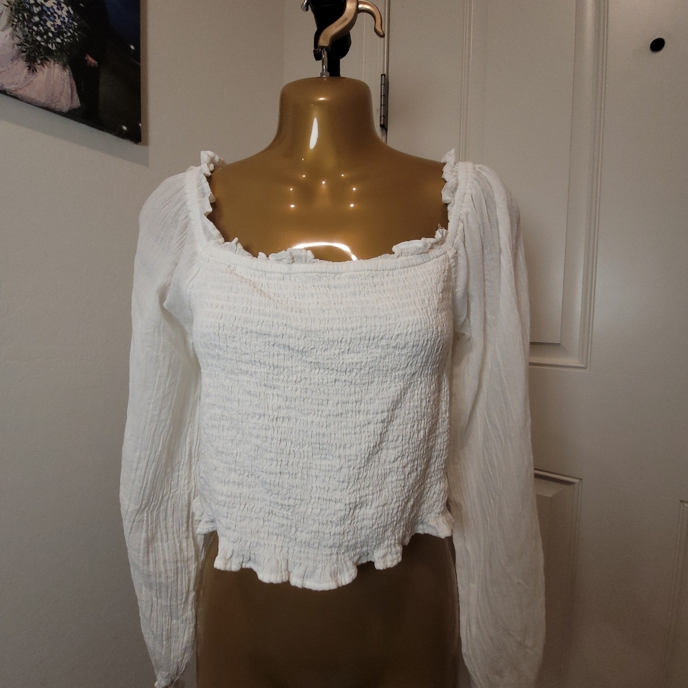 Aerie Crop Top Women's Size L Boho Hippie Style Elastic Ruffle